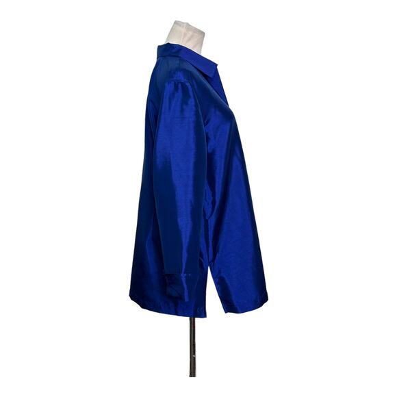 Charter Club lapis blue 3/4 sleeves button collard blouse size large - Picture 6 of 14